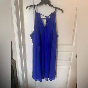 Blue halter dress with v neck opening
